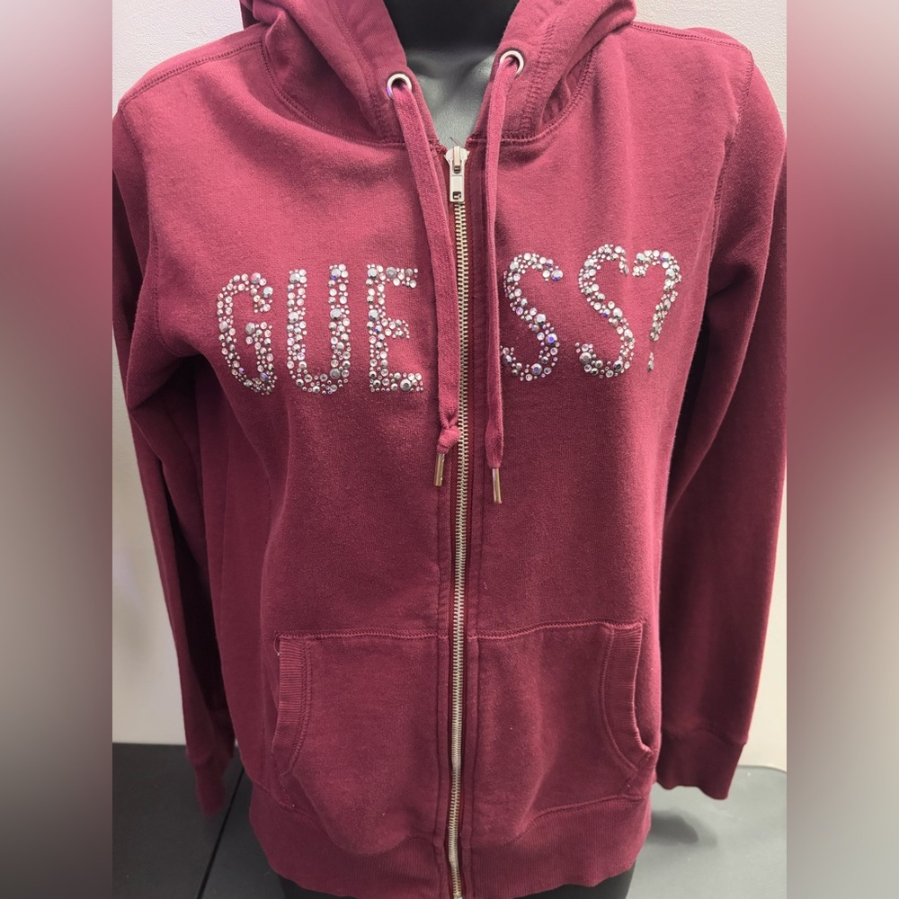 Guess Burgundy Hoodie with Rhinestone Logo
